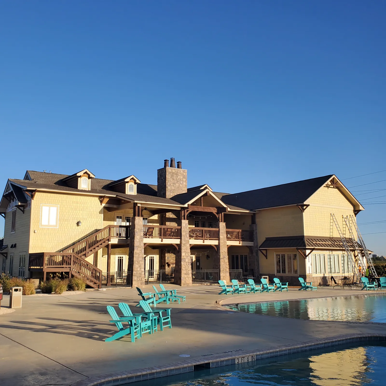 Poolside clubhouse shingle roof